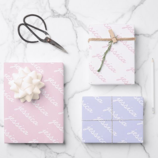 Stift für Ihren Namen hinzufügen | Lavender Cursiv Geschenkpapier Set (Vorderseite)