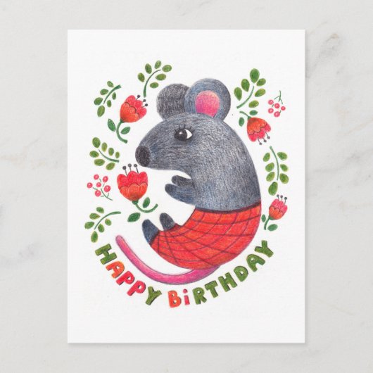 Stift gezeichnet Maus Feiertagspostkarte (Vorderseite)