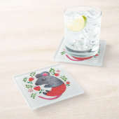 Stift gezeichnet Maus Glasuntersetzer (Schrägansicht)