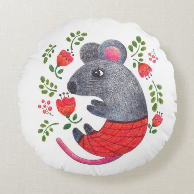 Stift gezeichnet Maus Rundes Kissen (Vorderseite)