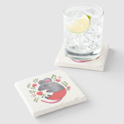 Stift gezeichnet Maus Steinuntersetzer (Seitenansicht)