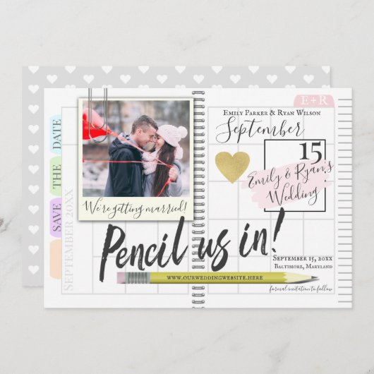 Stift im Bullet Journal Calendar Foto Save The Date (Vorne/Hinten)