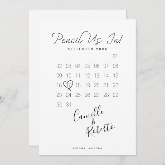 Stift im Kalender Modernes Minimales Foto Save The Date (Vorne/Hinten)