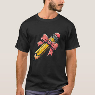 Stift mit rosa Coquette Bogen zurück zum Schullehr T-Shirt