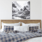 Stift Sketch einer gemütlichen Hütte am Fluss Leinwanddruck (Insitu (Schlafzimmer))