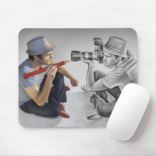 Stift Vs Kamera - 3D Art - Fotograf Mousepad (Mit Mouse)