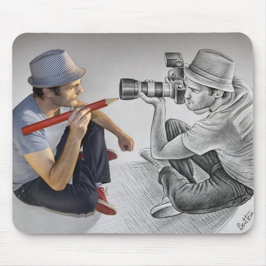 Stift Vs Kamera - 3D Art - Fotograf Mousepad (Vorne)