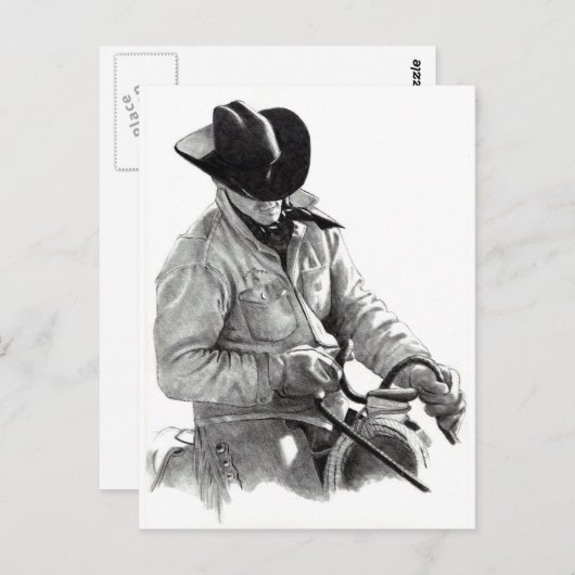 Stift Zeichnend Cowboy in Saddle, Western Art Postkarte (Vorne/Hinten)