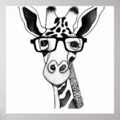 Stift Zeichnend Giraffe mit Brillenposter Poster (Vorne)