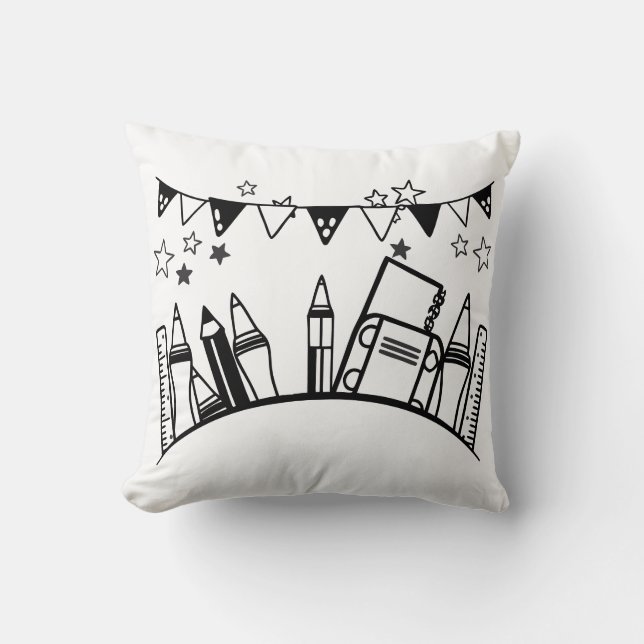 Stifte, Herrscher, Radiergummis und Bücher Kissen (Vorderseite)