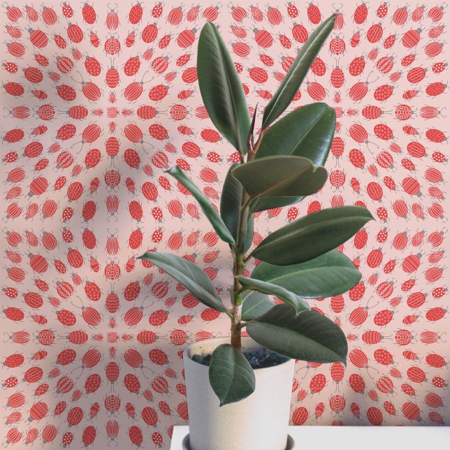 Stifte und Käfer-Muster rot auf Rosa Tapete (Fun bugs and beetles insect pattern art peel and stick wallpaper)