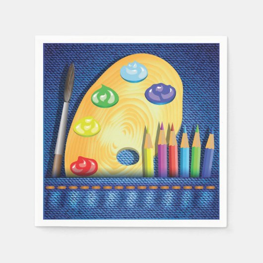 Stifte und Pinsel, Künstlerpapier Napkins Serviette (Vorderseite)