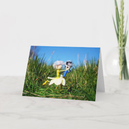 Stijldansende Fubby's in Narcissen jurk. Dankeskarte