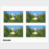 Stijldansende Fubby's in Narcissen jurk. Rechteckiger Aufkleber (Blatt)