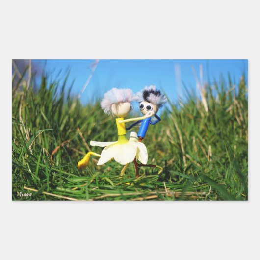 Stijldansende Fubby's in Narcissen jurk. Rechteckiger Aufkleber (Vorderseite)