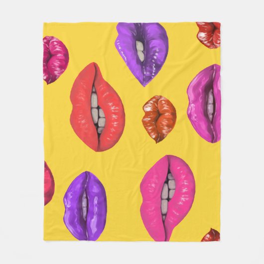 Stil der 80er Jahre: buntes Lippenmuster. Fleecedecke (Vorderseite)