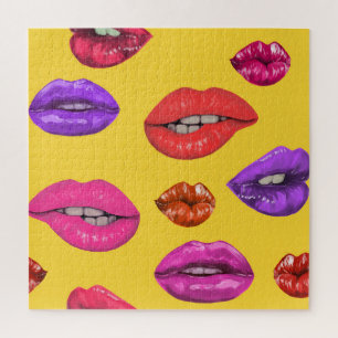 Stil der 80er Jahre: buntes Lippenmuster. Puzzle