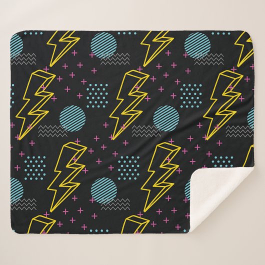 Stil der 90er Jahre: farbenfrohe abstrakte Muster Sherpadecke (Vorderseite (Horizontal))