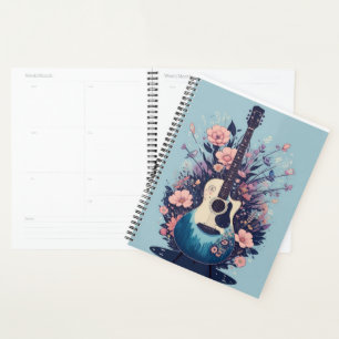 Stil mit Gitarre und Blumenmuster Planer