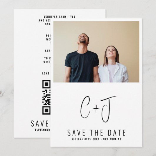STIL | QR-Code Modernes, einfaches Foto Save The Date (Vorne/Hinten)