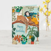 Stilblaue Pflanze Pantergartenarbeit Karte (Gelbe Blume)