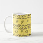 Stilblauer Streifen und schwarze Blume auf gelb Kaffeetasse (Links)