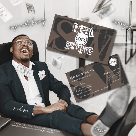 Stilbraun, grau, mit Logo und Monogramm Visitenkarte