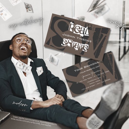 Stilbraun, grau und weiß mit Monogram modern Visitenkarte