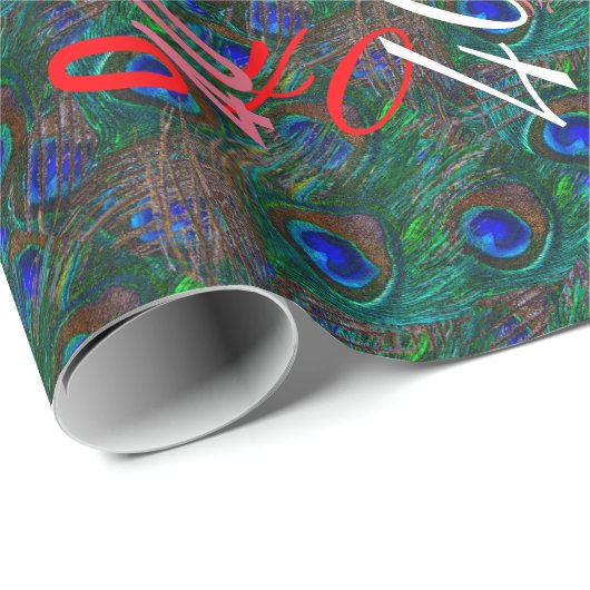 Stildekoration der Pfauenfedern in der Nacht Geschenkpapier (Rolleneckpunkt)