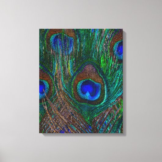 Stildekoration der Pfauenfedern in der Nacht Leinwanddruck (Vorderseite)