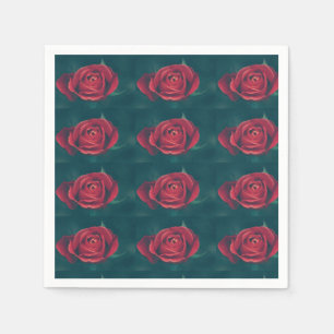 Stilechte hellrote Rosenblüten-Papier-Serviette Serviette