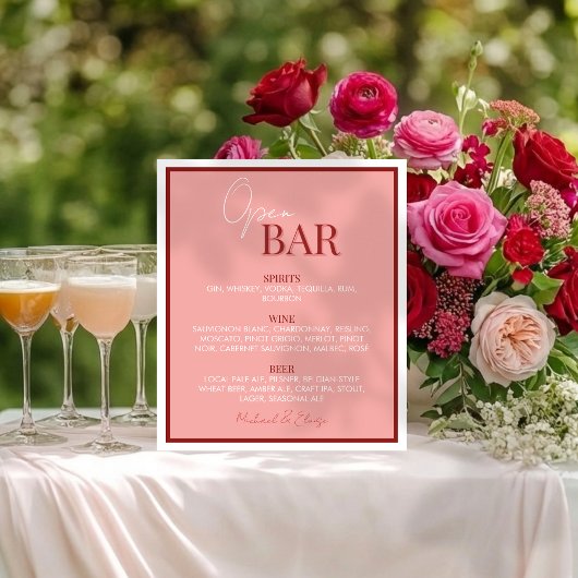 Stilechte Hochzeit mit rosafarbenem Open Bar Sockelschild
