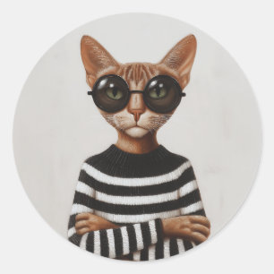 Stilechte Katze mit runder Brille Aufkleber