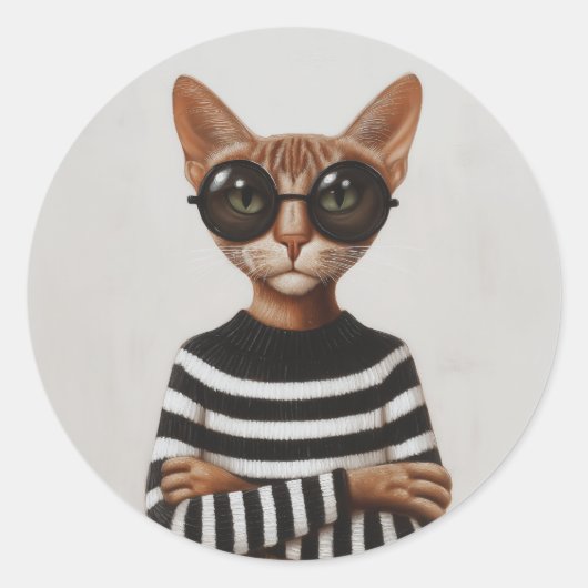 Stilechte Katze mit runder Brille Aufkleber (Vorderseite)