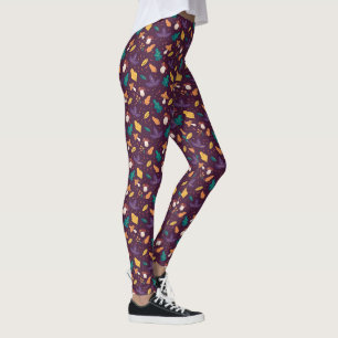 Stilechte violette Pilz-Blatt-Muster-Leggings Leggings