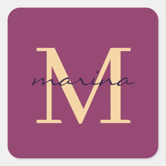 Stilelemente und personalisierte mit Monogramm Quadratischer Aufkleber (Vorderseite)