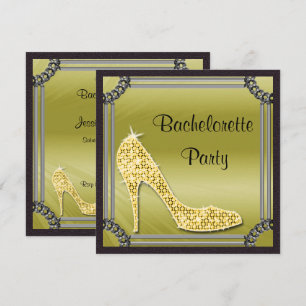 Stiletto Bachrlorette, Gerahmtes Gold Einladung