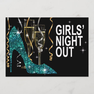 Stiletto Champagne Girls Night Türkis Einladung