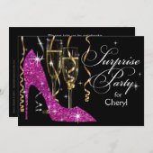 Stiletto Champagne Surprise Birthday violet Einladung (Vorne/Hinten)