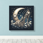 Stiletto High Heels mit dem Mond, den Sternen und  Leinwanddruck (Insitu (Holzboden))