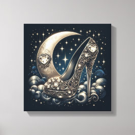 Stiletto High Heels mit dem Mond, den Sternen und Leinwanddruck