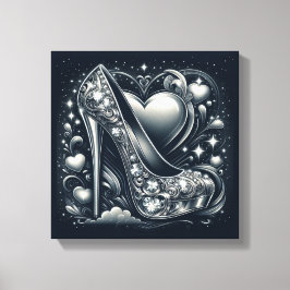 Stiletto High Heels mit Herz und Diamanten Leinwanddruck