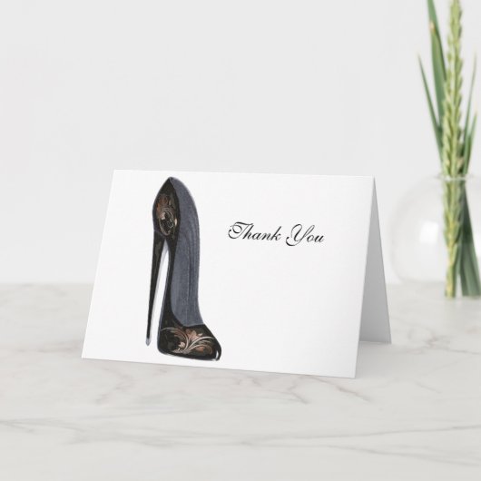 Stiletto Schuhputzgeschenke aus Schwarz und Kupfer Dankeskarte (Vorderseite)