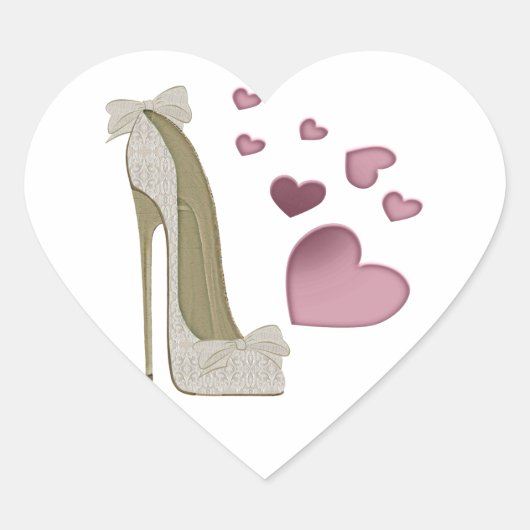 Stiletto Shoe and Pink Hearts Art Herz-Aufkleber (Vorderseite)