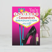 Stiletto und Lipstick Las Vegas Party fuschia Einladung (Stehend Vorderseite)