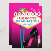 Stiletto und Lipstick Las Vegas Party fuschia Einladung (Vorne/Hinten)