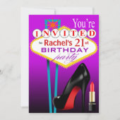 Stiletto und Lipstick Las Vegas Party lila Einladung (Vorderseite)