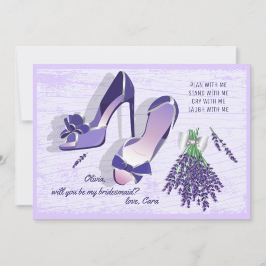 Stilettos and Lilacs Bridesmaid Request Card Einladung (Vorderseite)