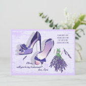 Stilettos and Lilacs Bridesmaid Request Card Einladung (Stehend Vorderseite)