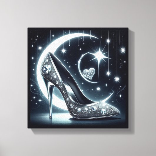 Stilettos, Diamanten, Mond, Sterne und Herzen Leinwanddruck (Vorderseite)